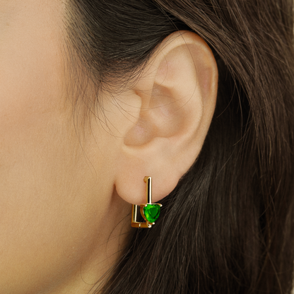 Viridis: Green gemstone heart leverback earrings